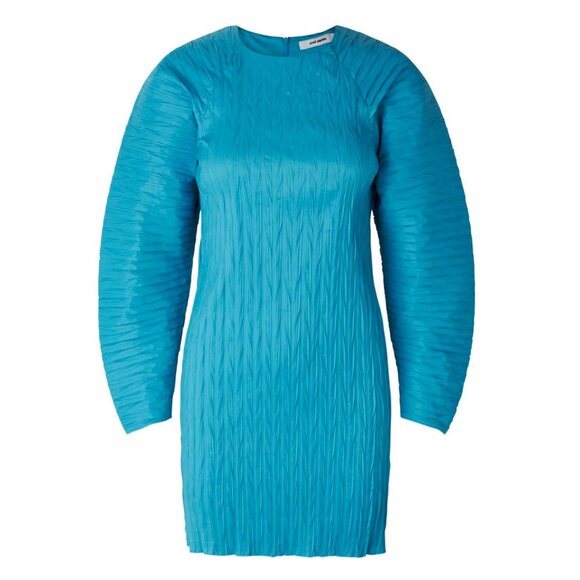 Oval Square Iggy Dress Mini Statement Barrel Sleeves Modern Disco Pleated Party - Picture 1 of 11